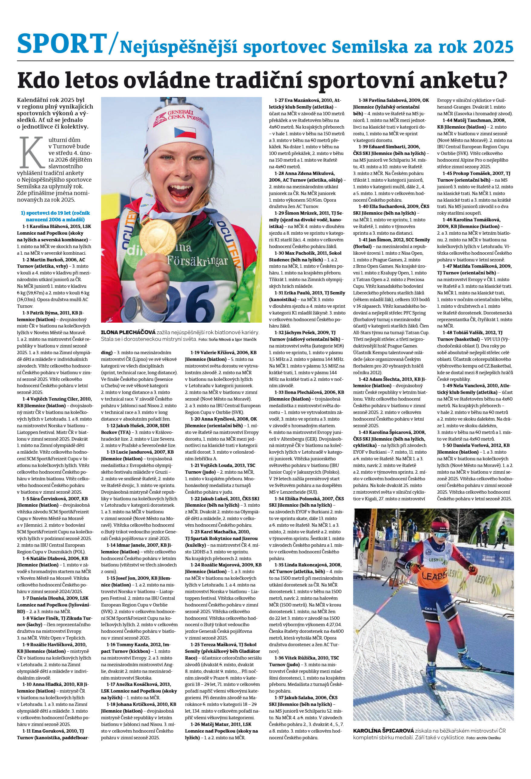 Nominační listiny ankety Nejúspěšnější sportovec roku 2025